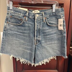 Agolde Parker Long Loose Fit Denim Shorts in Skywave
